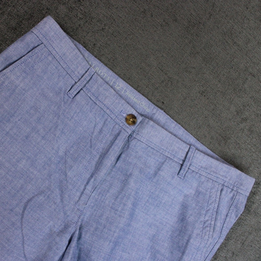 Talbots Relaxed Chino Pants Womens 12 Blue 100% Cotton Chambray Trousers JO3069